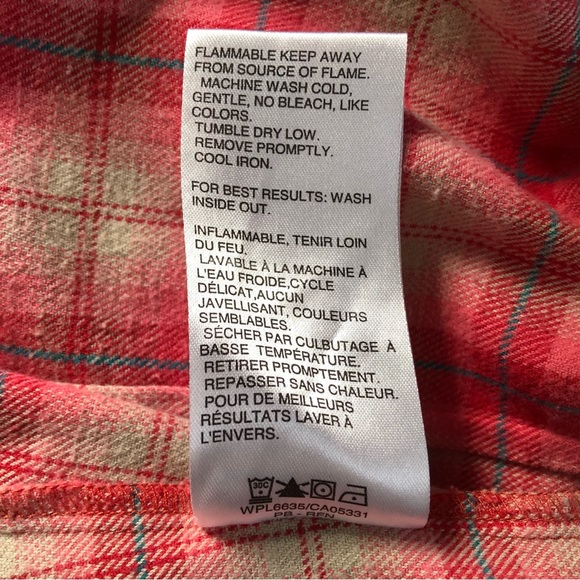 Woolrich amaryllis pink multi 100%cotton plaid flannel top size L EUC runs small - Picture 6 of 6